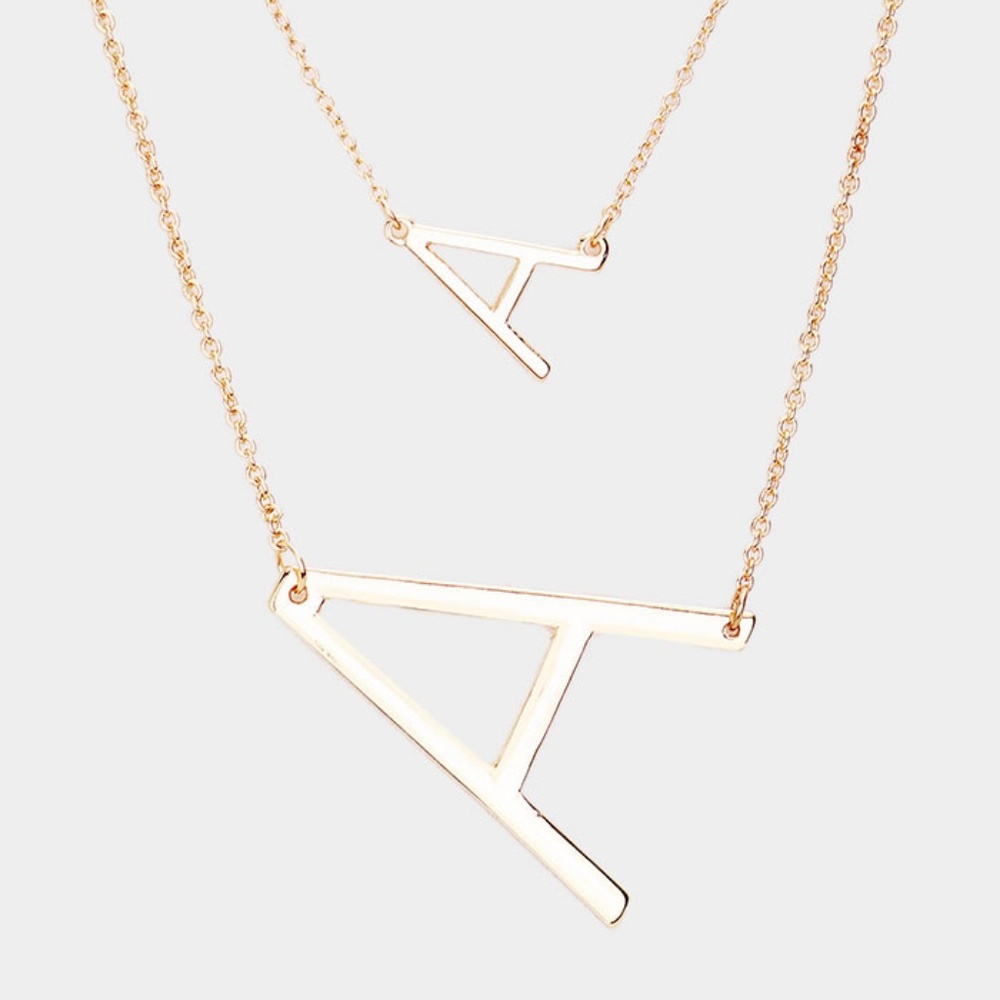 Gold Monogram Big Initial Pendant "A" Double Chain
